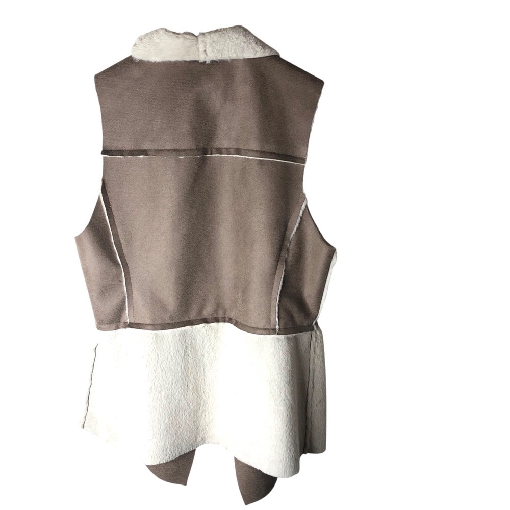 Chicos Sz 1 Medium Faux Suede Shearling Vest Tan Cream Boho Chic Casual Retro - Picture 3 of 10